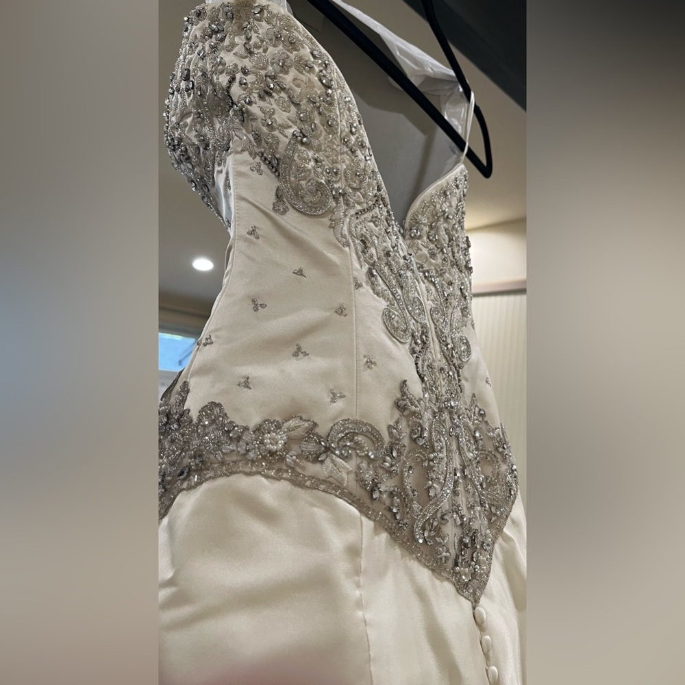 Platinum Priscilla of Boston Elegant Ivory Crystal Embellished Wedding Dress - Picture 10 of 15